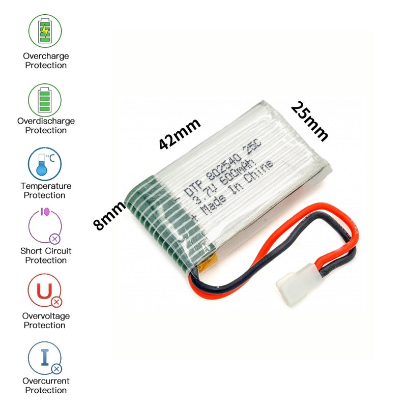 Chargez l&#39;image dans la visionneuse de la galerie, [PH2.0-JST Connector][802540] Universal 600mAh 3.7V Rechargeable Li-Ion Lithium Polymer Battery - Polar Tech Australia
