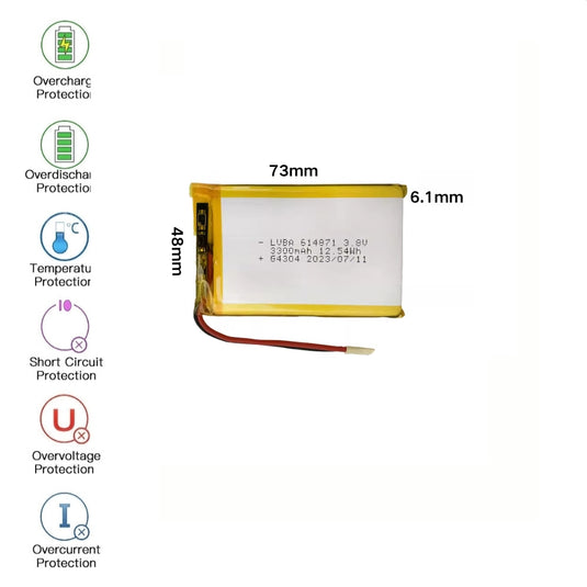 [PH2.0-JST Connector][614871] Universal 3300mAh 3.8V Rechargeable Li-Ion Lithium Polymer Battery - Polar Tech Australia