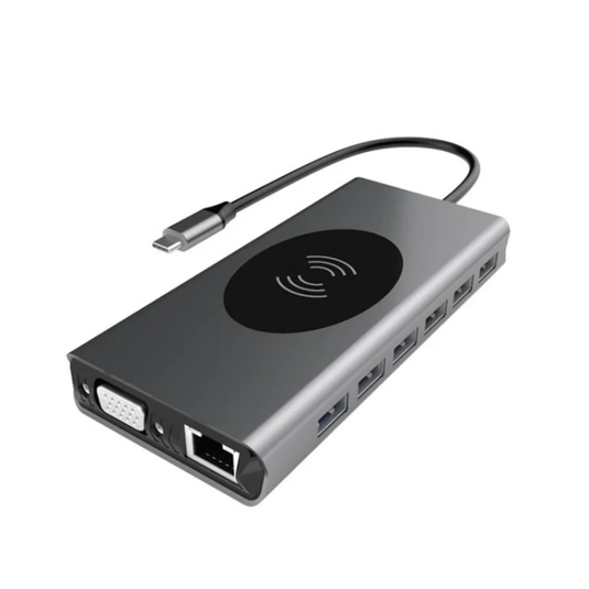 [15-in-1][BX15W] USB-C Hub Docking Station with Wireless Charging, 4K HDMI, Gigabit Ethernet, 100W PD Fast Charging