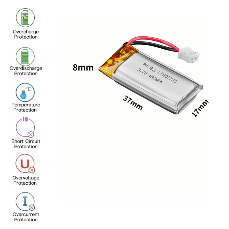 Cargue la imagen en el visor de la galería, [PH2.0-JST Connector][801735] Universal 400mAh 3.7V Rechargeable Li-Ion Lithium Polymer Battery - Polar Tech Australia
