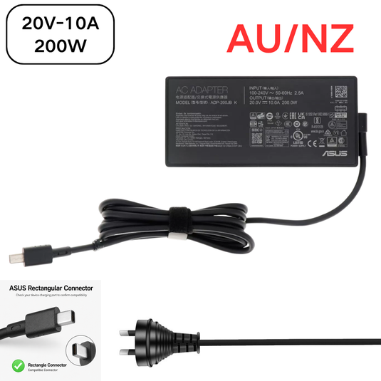 [20V-10A/200W][Rectangular Connector] ASUS ProArt PX13 (HN7306) / ROG Flow Z13 (2025) GZ302 / TUF Gaming A14 (2024) FA401 Series - Laptop AC Power Supply Adapter Charger