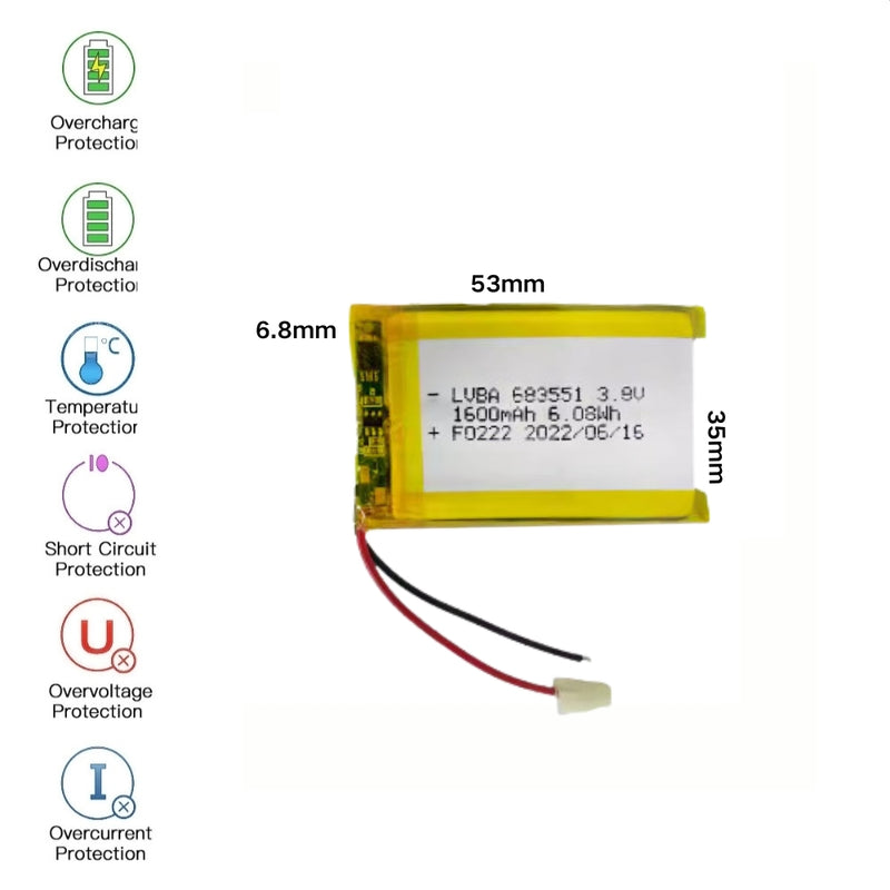 Chargez l&#39;image dans la visionneuse de la galerie, [PH2.0-JST Connector][683551] Universal 1600mAh 3.8V Rechargeable Li-Ion Lithium Polymer Battery - Polar Tech Australia
