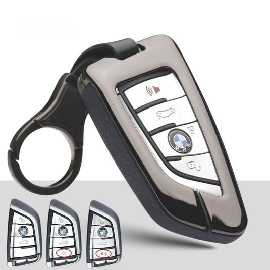 BMW Zinc Alloy + Leather Car Key Fob Case Cover For 1, 3, 4, 5, 6 Series, X3, X5, X6, X7