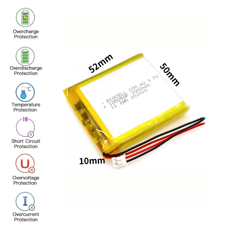 Chargez l&#39;image dans la visionneuse de la galerie, [PH2.0-JST Connector][105050] Universal 3000mAh 3.7V Rechargeable Li-Ion Lithium Polymer Battery - Polar Tech Australia
