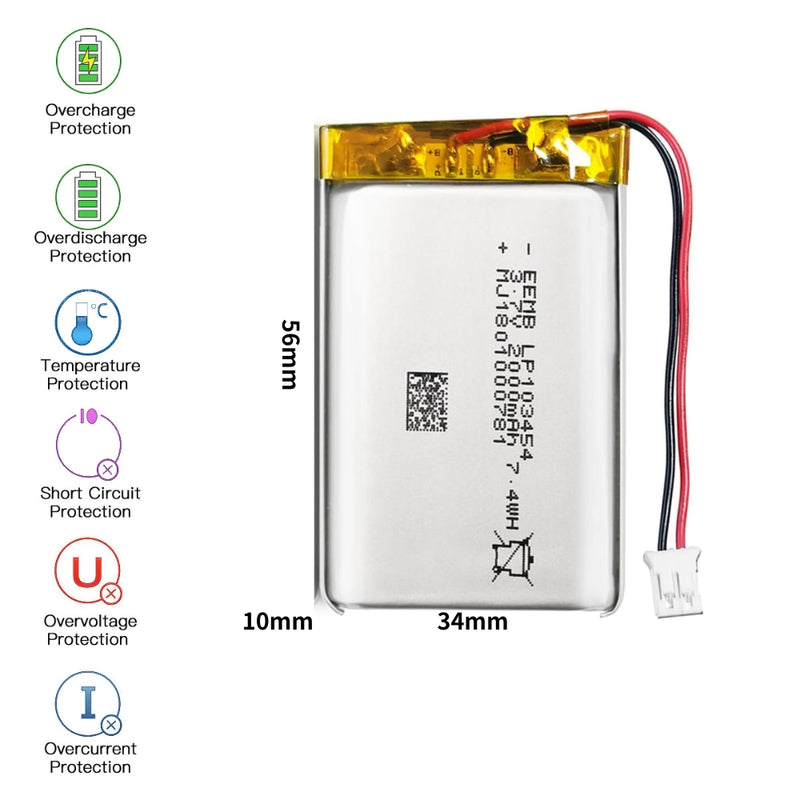 Chargez l&#39;image dans la visionneuse de la galerie, [PH2.0-JST Connector][103454] Universal 2000mAh 3.7V Rechargeable Li-Ion Lithium Polymer Battery - Polar Tech Australia

