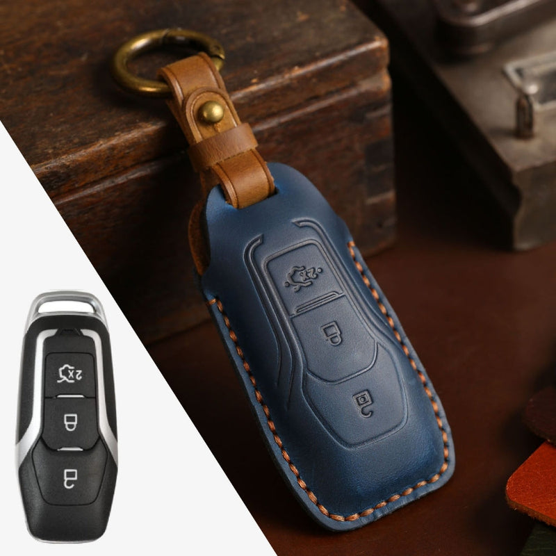 Chargez l&#39;image dans la visionneuse de la galerie, Ford Handcrafted Genuine Leather Car Key Fob Protective Case Cover For Edge, Mondeo, Ka, Fiesta, Focus, Galaxy, Mustang, Kuga
