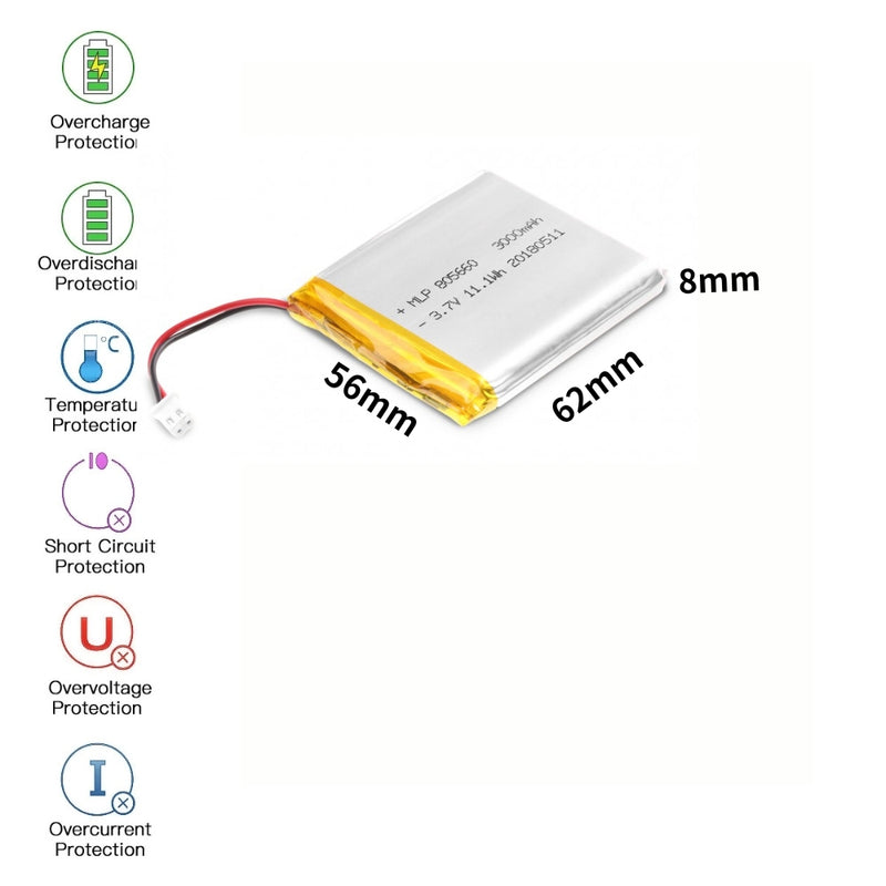 Chargez l&#39;image dans la visionneuse de la galerie, [PH2.0-JST Connector][805660] Universal 3000mAh 3.7V Rechargeable Li-Ion Lithium Polymer Battery - Polar Tech Australia
