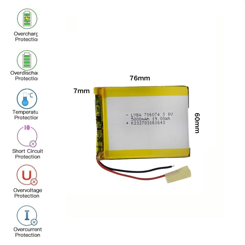 Load image into Gallery viewer, [PH2.0-JST Connector][706074] Universal 5000mAh 3.8V Rechargeable Li-Ion Lithium Polymer Battery - Polar Tech Australia
