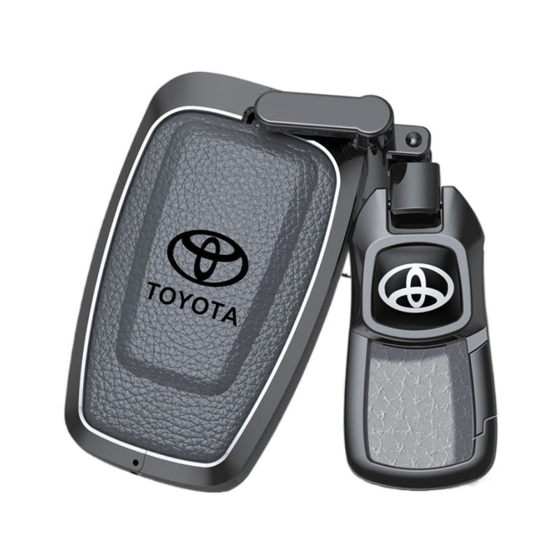 Load image into Gallery viewer, Toyota Zinc Alloy with Genuine Leather Full-Coverage Car Key Fob Protective Case Cover For RAV4, Camry, C-HR, Corolla, Prado, Prius
