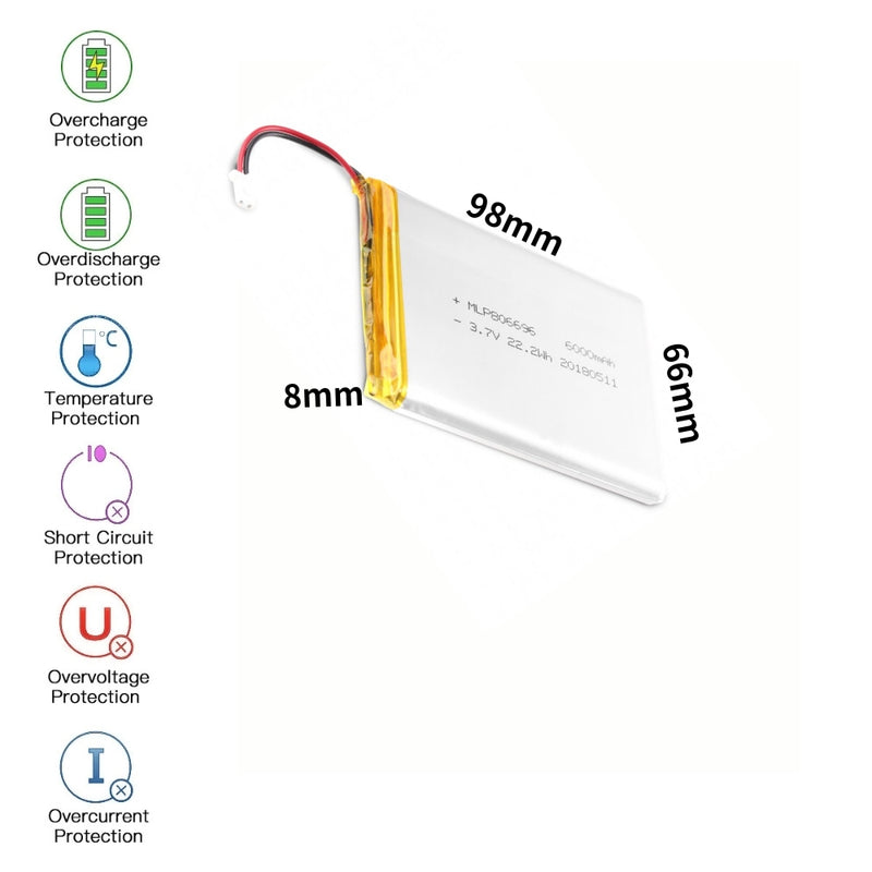 Chargez l&#39;image dans la visionneuse de la galerie, [PH2.0-JST Connector][806696] Universal 6000mAh 3.7V Rechargeable Li-Ion Lithium Polymer Battery - Polar Tech Australia
