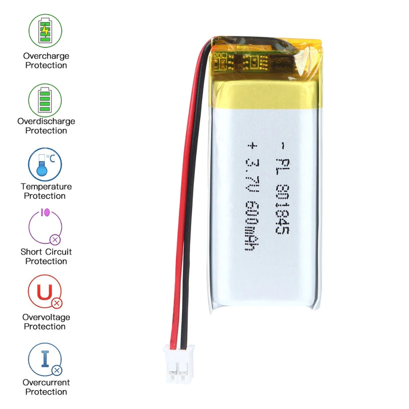 Chargez l&#39;image dans la visionneuse de la galerie, [PH2.0-JST Connector][801845] Universal 600mAh 3.7V Rechargeable Li-Ion Lithium Polymer Battery - Polar Tech Australia
