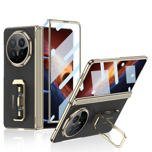 Honor Magic V6 - Magnetic Folding Hinge Leather Phone Case with Wristband & Rotating Holder