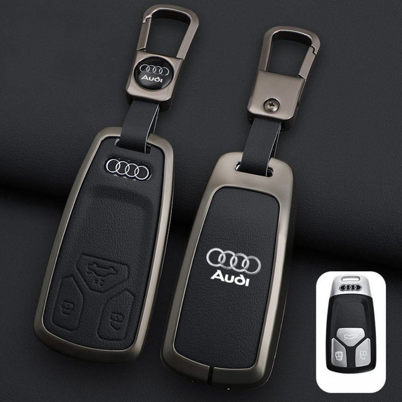 Load image into Gallery viewer, Audi Zinc Alloy + Leather Car Key Fob Case Cover For A4, A5, A6,A8, Q2, Q5, Q7
