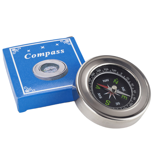 60mm Stainless Steel Compass – Red needle indicates north English Markings
