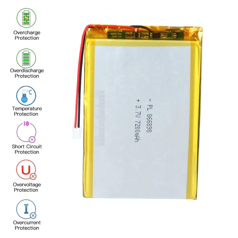Cargue la imagen en el visor de la galería, [PH2.0-JST Connector][866898] Universal 7200mAh 3.7V Rechargeable Li-Ion Lithium Polymer Battery - Polar Tech Australia
