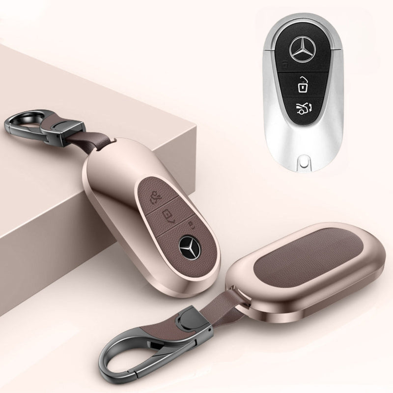 Chargez l&#39;image dans la visionneuse de la galerie, Mercedes Benz Aluminum Alloy Leather Car Key Fob Protection Case Cover For Benz A, C, E, S, G-Class, GLA, GLB, GLC, GLE, GLS, CLA, CLS, EQC
