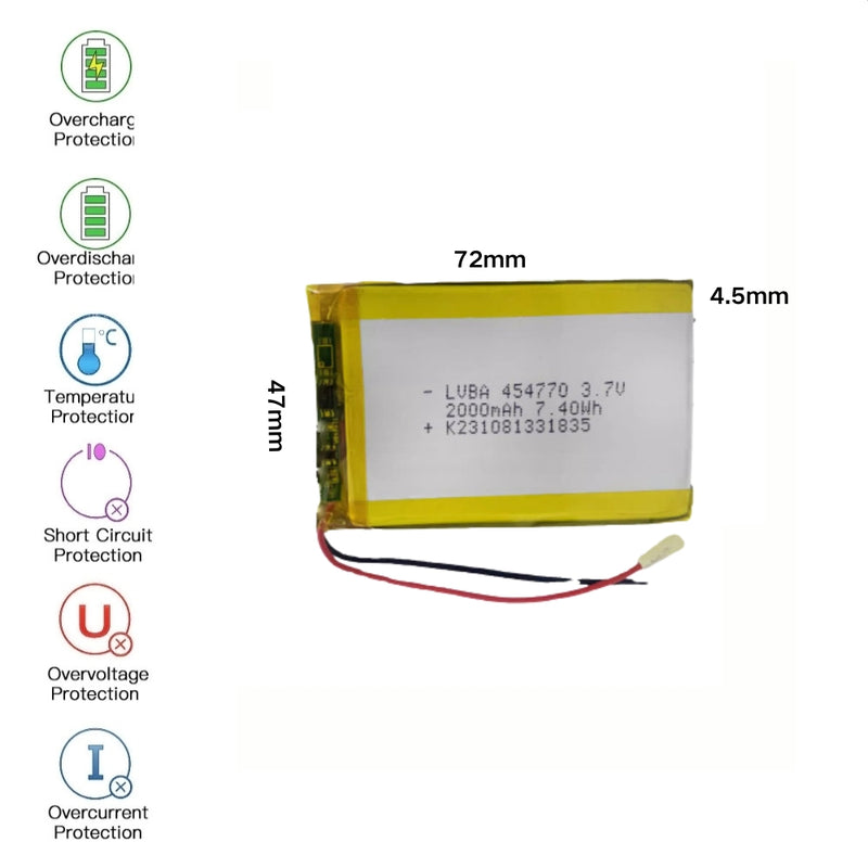 Chargez l&#39;image dans la visionneuse de la galerie, [PH2.0-JST Connector][454770] Universal 2000mAh 3.7V Rechargeable Li-Ion Lithium Polymer Battery - Polar Tech Australia
