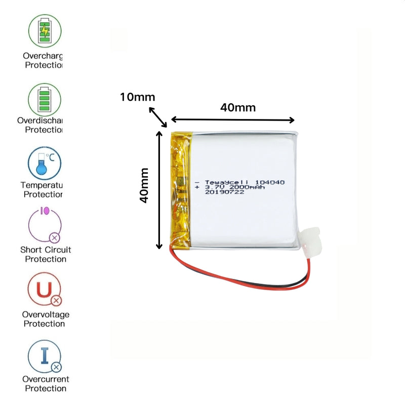 Chargez l&#39;image dans la visionneuse de la galerie, [PH2.0-JST Connector][104040] Universal 2000mAh 3.7V Rechargeable Li-Ion Lithium Polymer Battery - Polar Tech Australia
