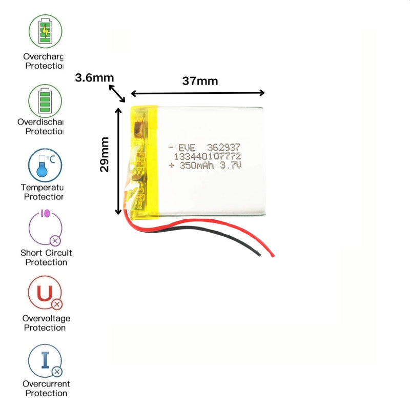 Cargue la imagen en el visor de la galería, [PH2.0-JST Connector][362937] Universal 350mAh 3.7V Rechargeable Li-Ion Lithium Polymer Battery - Polar Tech Australia
