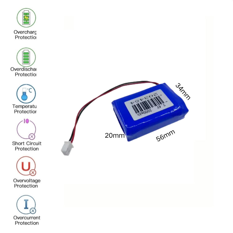 Load image into Gallery viewer, [PH2.0-JST Connector][203454] Universal 2000mAh 7.4V Rechargeable Li-Ion Lithium Polymer Battery - Polar Tech Australia
