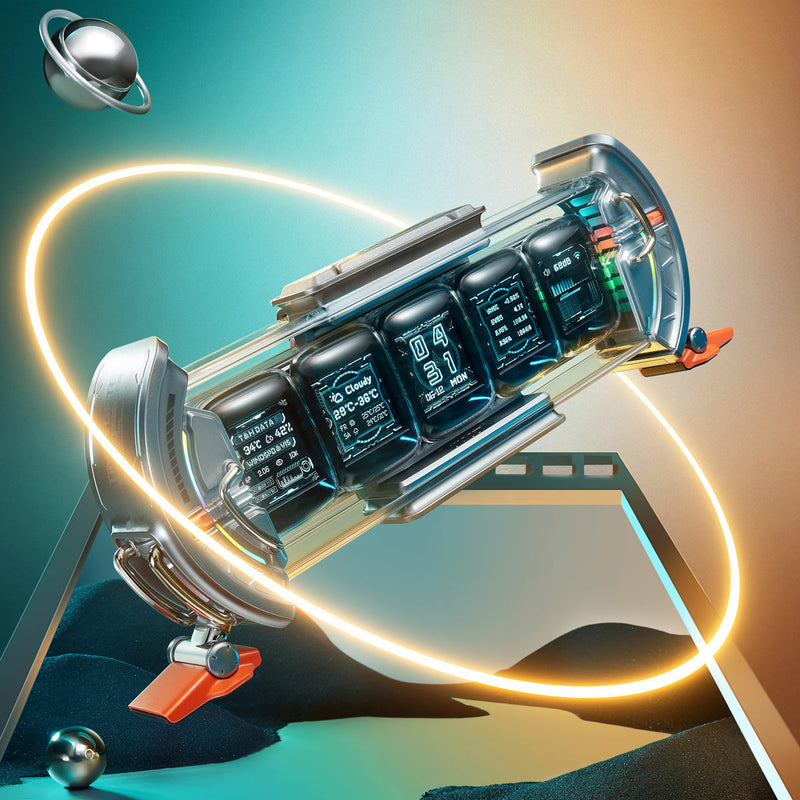 Chargez l&#39;image dans la visionneuse de la galerie, Divoom Times Gate Deep-Gray, WiFi Pixel Art Display With Clock And Ambient Light, Modern Desktop Great Gift For Home Or Office
