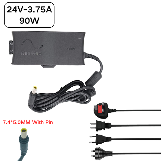 [24V-3.75A/90W][7.4*5.0MM With Pin] ResMed Res-Med CPAP and BiPAP Machines S10 370001 - AC Power Supply Cord Cable PS Charger Adapter - Polar Tech Australia