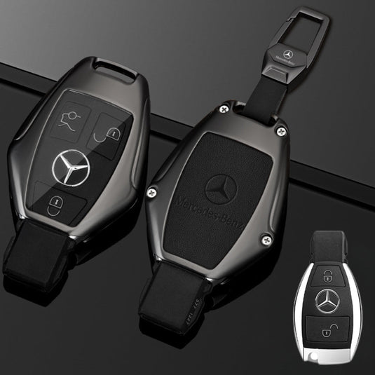 Mercedes Benz Alloy + Leather Protection Car Key Fob Case Cover For Benz A, B, C, E, S, G-Class, GLA, GLB, GLC, GLE, GLS, CLA, CLS, EQC