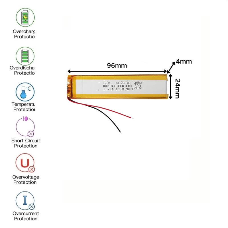 Cargue la imagen en el visor de la galería, [PH2.0-JST Connector][402496] Universal 1100mAh 3.7V Rechargeable Li-Ion Lithium Polymer Battery - Polar Tech Australia

