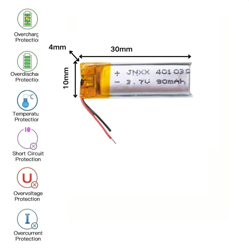 Cargue la imagen en el visor de la galería, [PH2.0-JST Connector][401030] Universal 90mAh 3.7V Rechargeable Li-Ion Lithium Polymer Battery - Polar Tech Australia
