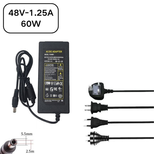 [48V-1.25A][5.5x2.5] Universal Computer/Monitor/CCTV POE Switch - Power Supply Adapter Wall Charger - Polar Tech Australia