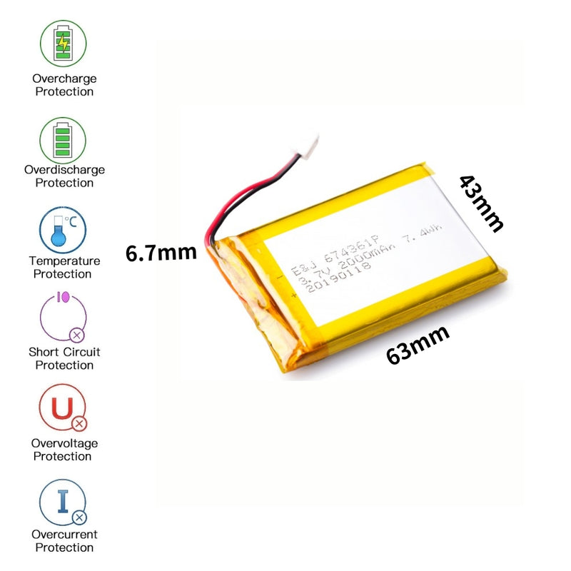 Chargez l&#39;image dans la visionneuse de la galerie, [PH2.0-JST Connector][604060] Universal 2000mAh 3.7V Rechargeable Li-Ion Lithium Polymer Battery - Polar Tech Australia
