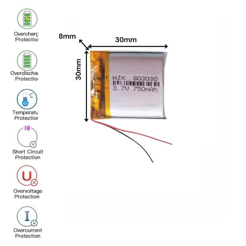 Chargez l&#39;image dans la visionneuse de la galerie, [PH2.0-JST Connector][803030] Universal 750mAh 3.7V Rechargeable Li-Ion Lithium Polymer Battery - Polar Tech Australia
