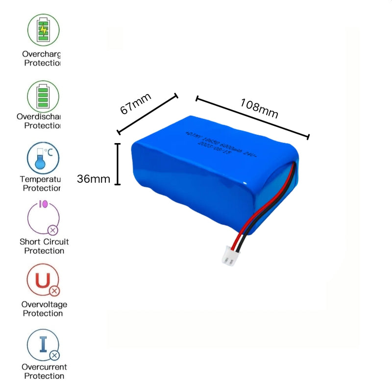 Load image into Gallery viewer, [PH2.0-JST Connector][18650] Universal 6000mAh 24V Rechargeable Li-Ion Lithium Polymer Battery - Polar Tech Australia
