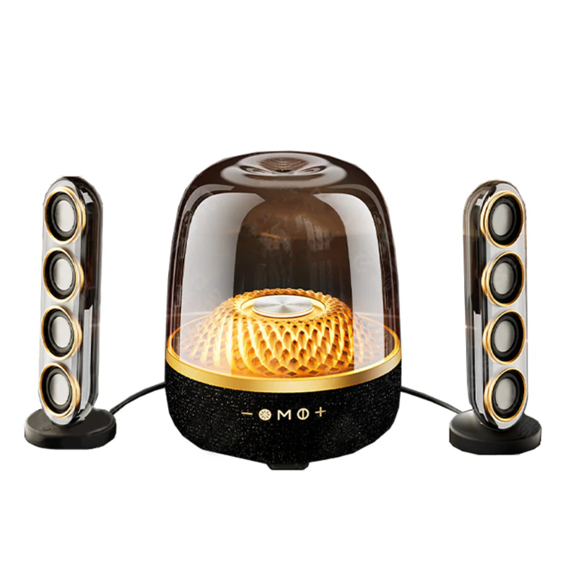 Load image into Gallery viewer, [L21 Max][With Speakers &amp; Stand] 2.1 Channel RGB Crystal Clear Desktop Speaker with Bluetooth 5.4 &amp; AUX-IN, Black &amp; Gold Collector’s Edition - Polar Tech Australia
