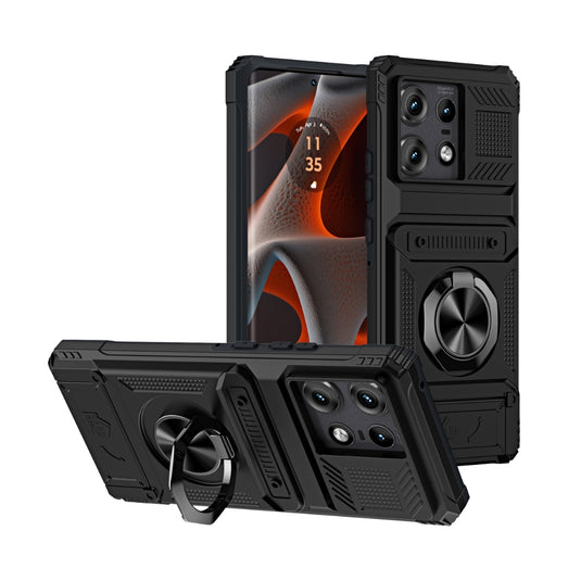 Motorola Moto Edge 50 Pro - TPU+PC Shockproof Card Slot Phone Case with Metal Ring Holder