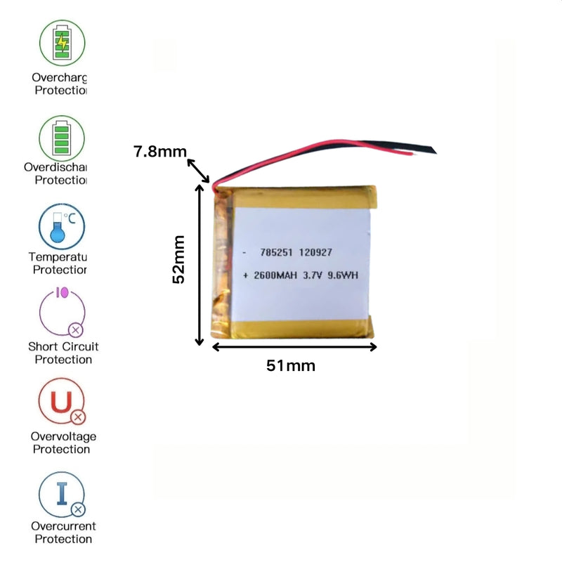 Cargue la imagen en el visor de la galería, [PH2.0-JST Connector][785251] Universal 2600mAh 3.7V Rechargeable Li-Ion Lithium Polymer Battery - Polar Tech Australia
