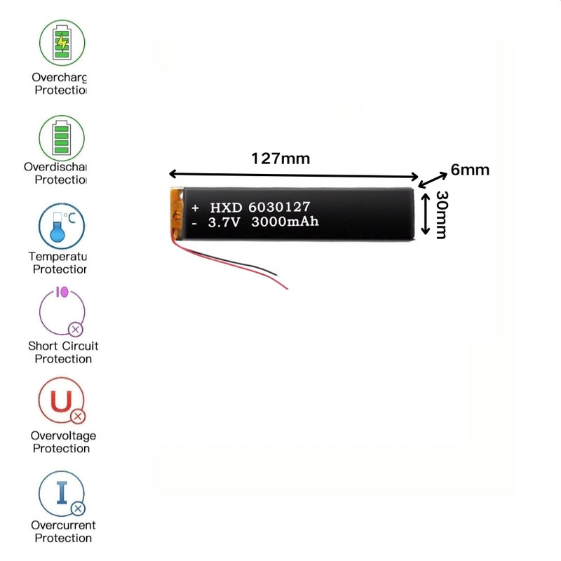 Cargue la imagen en el visor de la galería, [PH2.0-JST Connector][6030127] Universal 3000mAh 3.7V Rechargeable Li-Ion Lithium Polymer Battery - Polar Tech Australia
