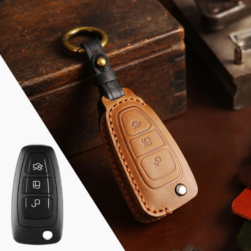 Chargez l&#39;image dans la visionneuse de la galerie, Ford Handcrafted Genuine Leather Car Key Fob Protective Case Cover For Kuga, Edge, Ranger, Mondeo, Focus
