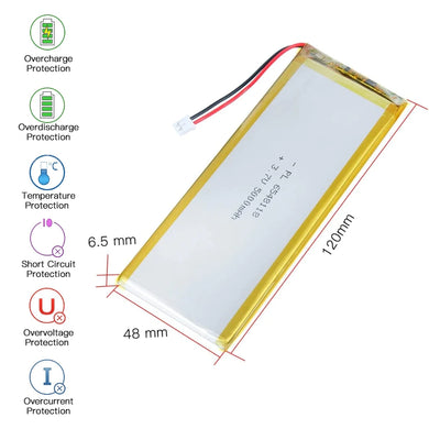 [PH2.0-JST Connector][6548118] Universal 5000mAh 3.7V Rechargeable Li-Ion Lithium Polymer Battery - Polar Tech Australia