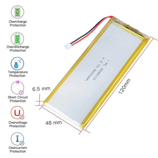 [PH2.0-JST Connector][6548118] Universal 5000mAh 3.7V Rechargeable Li-Ion Lithium Polymer Battery - Polar Tech Australia