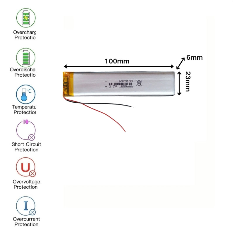 Chargez l&#39;image dans la visionneuse de la galerie, [PH2.0-JST Connector][6023100] Universal 1600mAh 3.7V Rechargeable Li-Ion Lithium Polymer Battery - Polar Tech Australia
