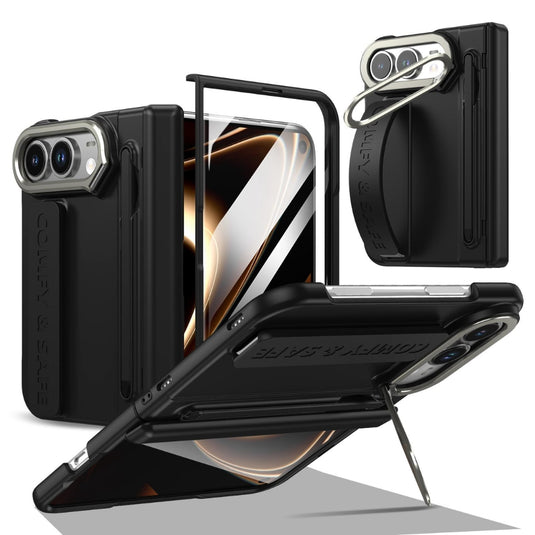 Apple iPhone Ultra / Fold - Film Integrated Lens Frame Bracket Phone Case with Wristband / Pen