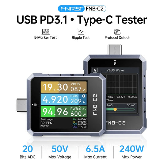 [FNB-C2] USB PD 3.1 Type-C Fast Charging Tester - Polar Tech Australia