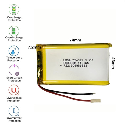 [PH2.0-JST Connector][724372] Universal 3000mAh 3.7V Rechargeable Li-Ion Lithium Polymer Battery - Polar Tech Australia