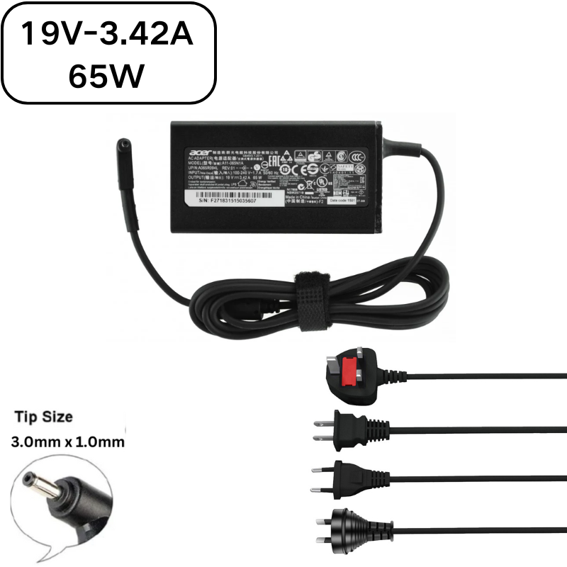 Load image into Gallery viewer, [19V-3.42A/65W][3.0x1.0 &amp; 3.0x1.1] Acer TravelMate X349-M P648-G3-M Laptop AC Power Supply Adapter Charger - Polar Tech Australia

