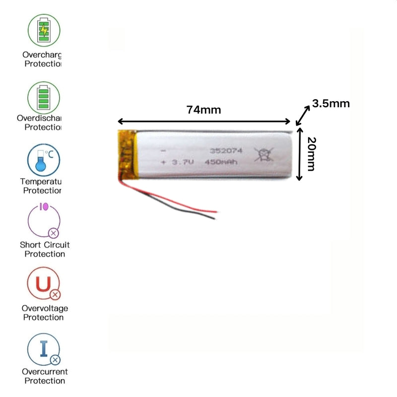 Chargez l&#39;image dans la visionneuse de la galerie, [PH2.0-JST Connector][352074] Universal 450mAh 3.7V Rechargeable Li-Ion Lithium Polymer Battery - Polar Tech Australia
