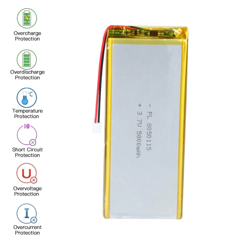Cargue la imagen en el visor de la galería, [PH2.0-JST Connector][8050115] Universal 5800mAh 3.7V Rechargeable Li-Ion Lithium Polymer Battery - Polar Tech Australia
