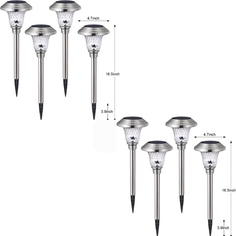 Load image into Gallery viewer, 4 Pack Solar Pathway Lights Warm yellow + Bright White Outdoor Garden Stake Glass LED Stainless Steel Waterproof Landscape Path Lighting for Yard Walkway Driveway Outside Silver - Polar Tech Australia
