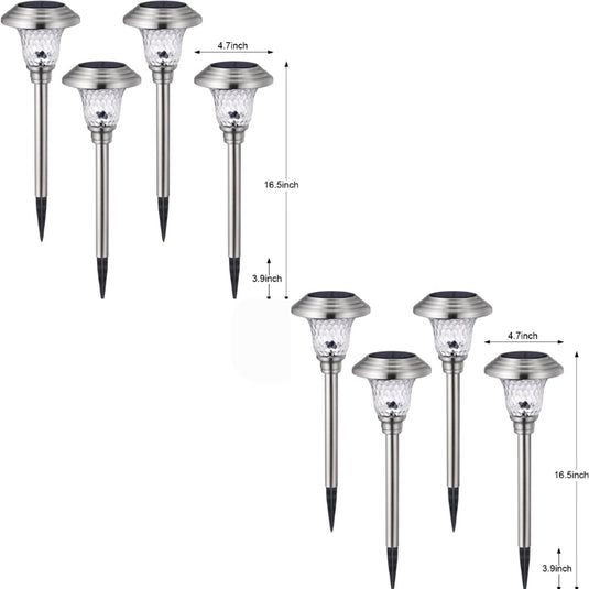 4 Pack Solar Pathway Lights Warm yellow + Bright White Outdoor Garden Stake Glass LED Stainless Steel Waterproof Landscape Path Lighting for Yard Walkway Driveway Outside Silver - Polar Tech Australia