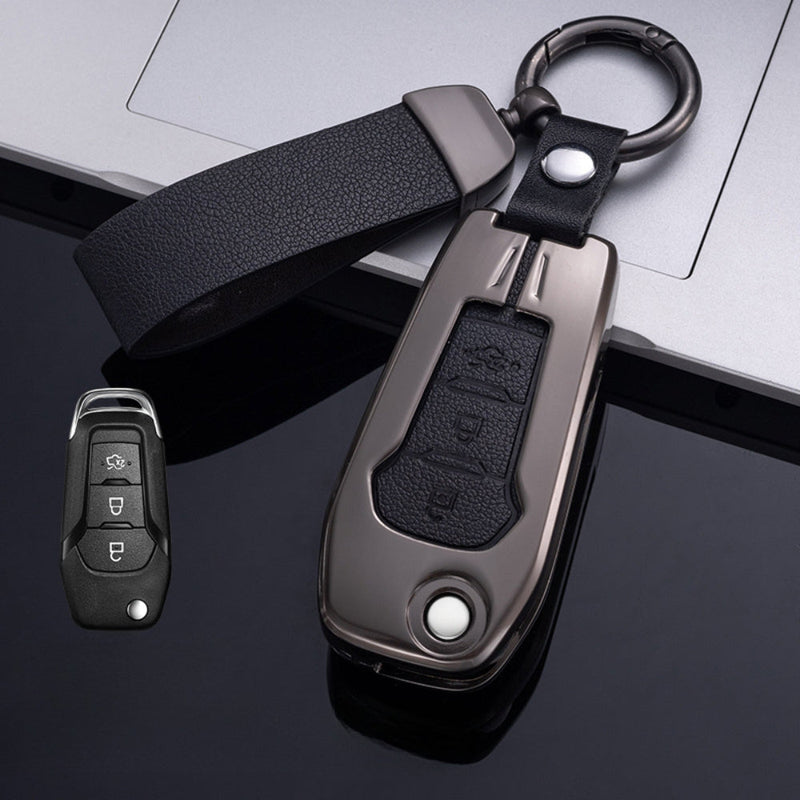 Chargez l&#39;image dans la visionneuse de la galerie, Ford Zinc Alloy Leather Folding Car Key Fob Case Cover For Ranger, Mustang, Everest, Escape, Puma, Transit, Focus, Fiesta, Ranger Raptor, Mondeo
